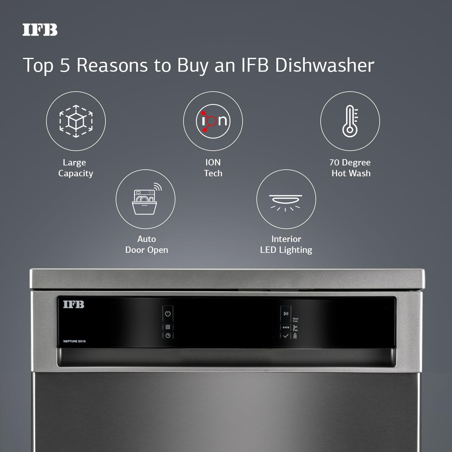 IFB 16 Place Settings with DeepClean® Technology Powered by AI Freestanding Dishwasher (Neptune SX16, Pearl Grey, Auto Door Open for Effective Drying, Interior LED Lighting)