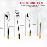 FnS Illumina 24 Pieces Stainless Steel Cutlery Set with Leatherette Gift Box | 6 Pieces Each Dinner Spoons, Dinner Forks, Tea Spoons & Butter Knives | Round Handle Flatware Set
