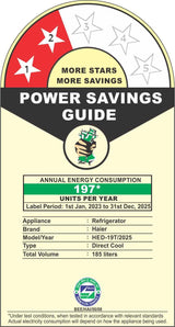 Haier 185L 2 Star Direct Cool Single Door Refrigerator | Toughened Glass Shelves | Large Veg Box | Fast Ice Making | Longer Cooling Retention | Easy Clean Back (HED-19TMS-N, Moon Silver)