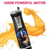 INALSA Hand Blender 1000 Watts with Chopper, Whisker| Variable Speed & Turbo Speed Function|100% Copper Motor|0.6Liter|Low Noise |Anti-Splash Technology|Home&kitchen| (Robot Inox 1000)