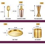 Sanjeev Kapoor Stainless Steel 5pcs Bar Tool Set-1 Bar Tray – 16 inch,1 Cocktail Shaker – 33oz/1000 ml,1 Ice Bucket – 1.5 L Double Wall,1 Ice Scoop – Hollow Handle &1 Peg Measure – 30/60 ml(Gold)