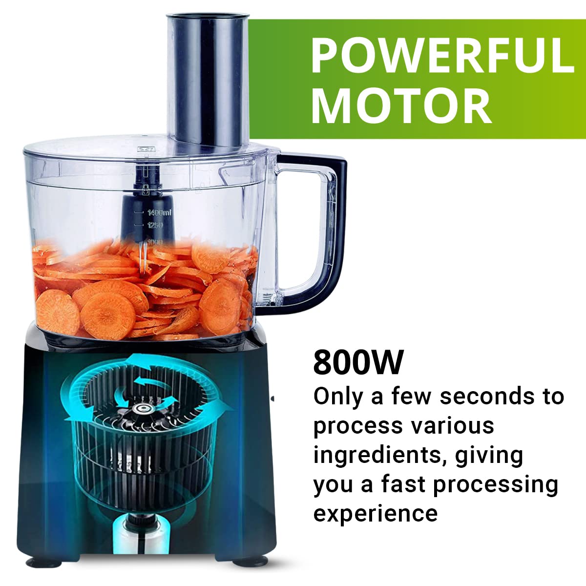 INALSA Food Processor Easy Prep Plus-800-Watt with Processing Bowl & 8 Accessories