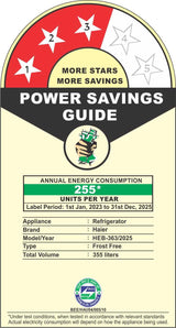 Haier 355 L, 3 Star, Convertible 14-in-1 Triple Inverter & Fan Motor Technology, with Display Frost Free, Bottom Mounted Double Door Refrigerator (HEB-363TS-P, Inox Steel)