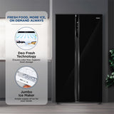 Haier 602L 3 Star 2 Door Premium Glass Side by Side Frost Free Refrigerator|100% Convertible|Wi-Fi|Expert Inverter Technology|Digital Display Panel|Triple Twist Ice Maker (HRS-682KGU1, Black Glass)