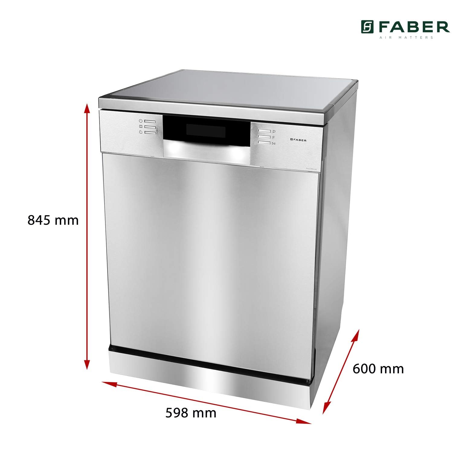 Faber 14 Place Settings Free Standing Dishwasher,8 Wash Programs, LED Display, Adjustable Racks, 3D Wash for Tough Stains, FFSD 8PR 14S, Silver