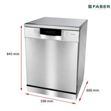 Faber 14 Place Settings Free Standing Dishwasher,8 Wash Programs, LED Display, Adjustable Racks, 3D Wash for Tough Stains, FFSD 8PR 14S, Silver