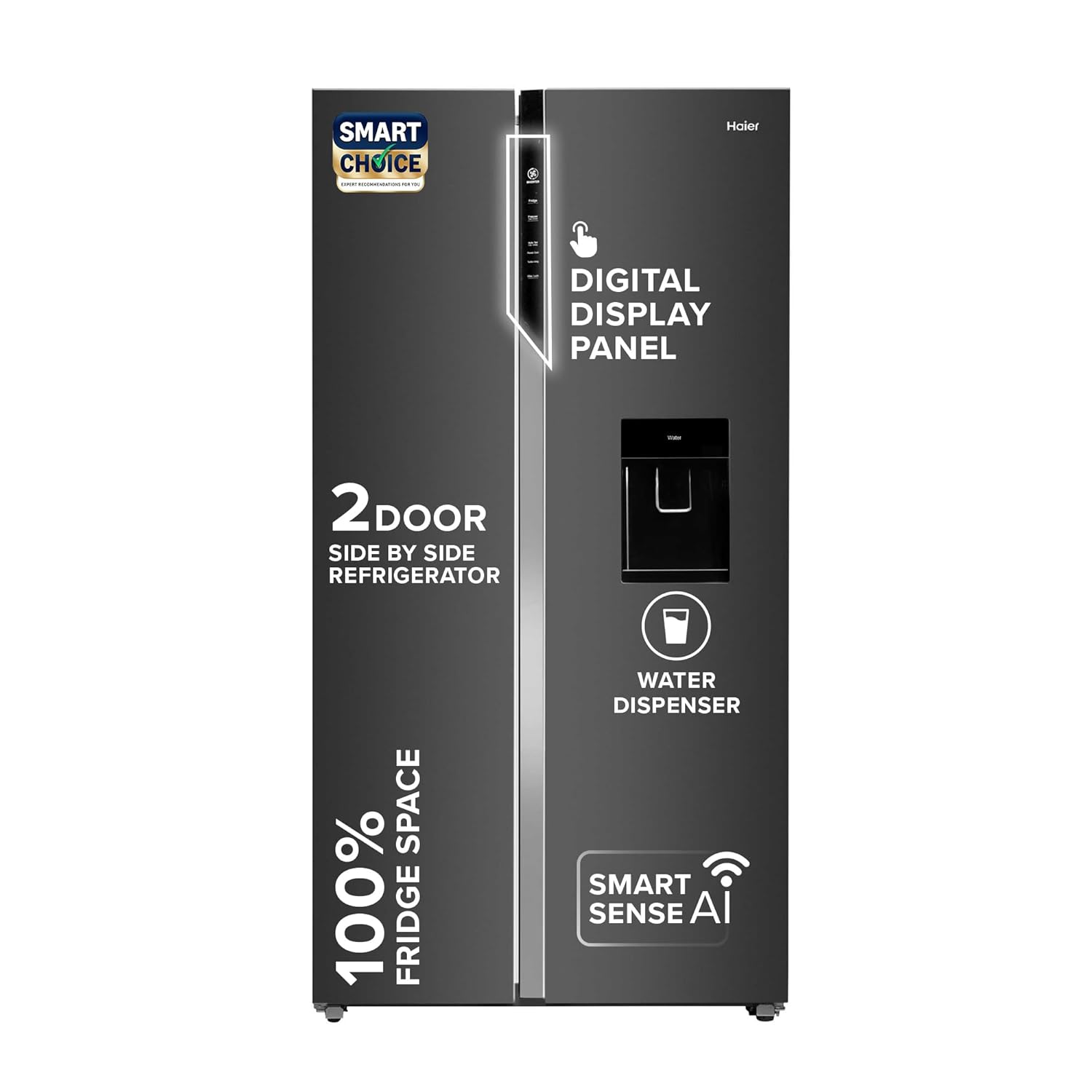 Haier 596L 3Star 2Door Water Dispenser Side by Side Frost Free Refrigerator (HRS-682WGKU1, Graphite Black)