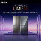 Haier 520L 3Star Lumiere French Door 4-Door Side by Side Frost Free Refrigerator|Convertible|Wi-Fi|Inverter|Colourful Display Panel|My zone|Sun Lit Interior (HRB-600MGU1, Mirror Glass)