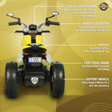 Kidz Auto KAB YR3,12V Battery-Operated Ride-On with Hand Accelerator, Safety Support Wheels,MP3/USB Port, Foot Pedal Brake, Decorative Wheel and Head Lights ,Forward/Reverse Riding Electric Bike for Kids