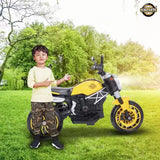 Kidz Auto KAB YR3,12V Battery-Operated Ride-On with Hand Accelerator, Safety Support Wheels,MP3/USB Port, Foot Pedal Brake, Decorative Wheel and Head Lights ,Forward/Reverse Riding Electric Bike for Kids