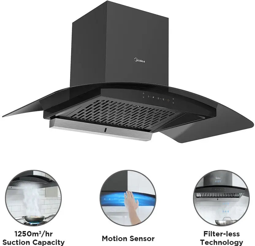 Midea 90V11 Auto Clean Wall Mounted Black 1250 CMH Chimney