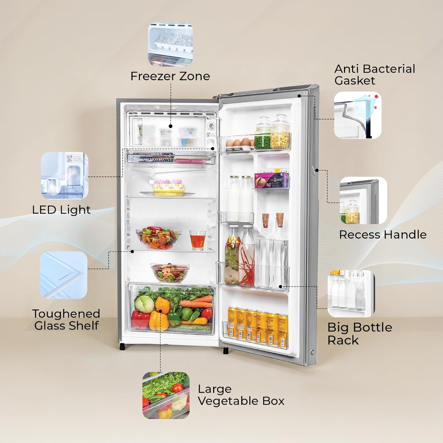 Haier 190 L 2 Star Direct Cool Single Door Refrigerator with Fast Ice Making, Easy Clean Back, Large Vegetable Box (HED-202TMSA-N, Moon Silver, 2026 Model)
