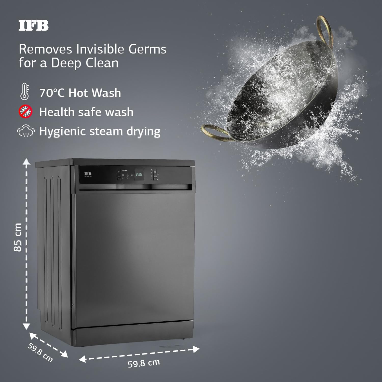 IFB 14 Place Settings with DeepClean® Technology Freestanding Dishwasher (Neptune VX14, Inox Grey, 70° Hot Water Wash with Hygienic Steam Drying)