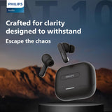 PHILIPS TAT1050WT/94 Truly Wireless Earbuds with ANC, Quad Mic ENC, Up to 50 Hr Playtime, 13mm Neodymium Drivers, Multipoint, IPX5 Water Resistance, Fast Charging, Ultra Low Latency (Deep Black)