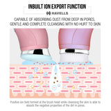 Havells SC5070 Facial Cleansing Brush with 3 Heads for Exfoliation, Cleaning and Brightening Iontophoresis, Smart Alert to Assist Usage, Rechargeable (Pink)