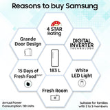 Samsung 183 L, 4 Star, Digital Inverter, Direct-Cool Single Door Refrigerator (RR20H28249U/NL, Paradise Bloom Blue, Base Stand Drawer, Single Touch Defrost, )