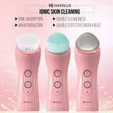 Havells SC5070 Facial Cleansing Brush with 3 Heads for Exfoliation, Cleaning and Brightening Iontophoresis, Smart Alert to Assist Usage, Rechargeable (Pink)