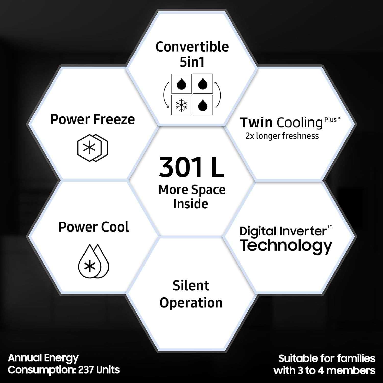 Samsung 301 L, 3 Star, Convertible 5-in-1 Digital Inverter with Display Frost Free Double Door Refrigerator (RT34C4523S9/HL, Silver, Refined Inox, 2024 Model)