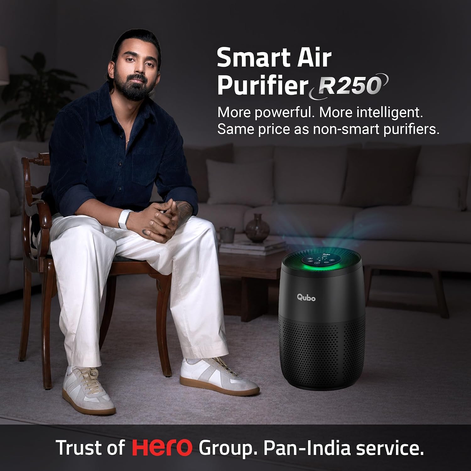 Qubo R250 Smart Air Purifier for bedroom by Hero Group| Up to 250 SqFt| True HEPA H13|Removes 99.99% Dust, Allergens, Smoke, Virus & PM2.5|150 m