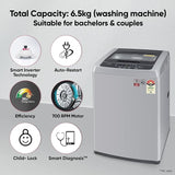 LG 6.5 Kg 5 Star Inverter Turbodrum Fully Automatic Top Loading Washing Machine (T65SKSF4Z, 3 Smart Motion, Tub Clean, Middle Free Silver)-(Touched Up)