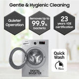 Samsung 7 KG, 5 star, Hygiene Steam with Inbuilt Heater, LED Display, Diamond Drum, Fully-Automatic Front Load Washing Machine with 20 years warranty on Digital Inverter(WW70R20GLSS/TL, DA SILVER)