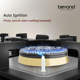 Beyond Appliances Dorado 3 Burner Smart Glass Hobtop Gas Stove | Auto Ignition | Digital Timer | Flame Failure Device | Toughened Glass | LPG & PNG Compatible