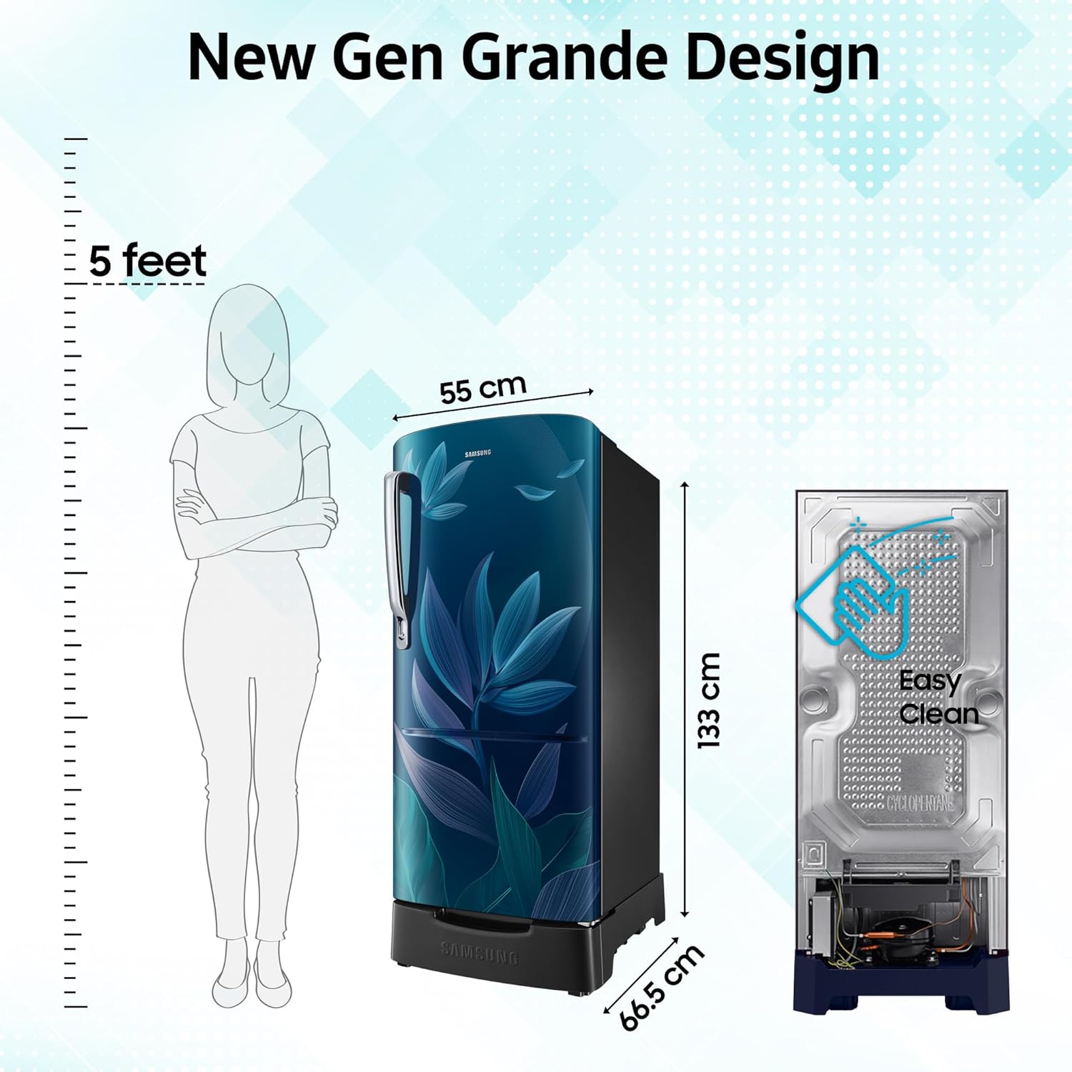 Samsung 183 L, 4 Star, Digital Inverter, Direct-Cool Single Door Refrigerator (RR20H28249U/NL, Paradise Bloom Blue, Base Stand Drawer, Single Touch Defrost, )