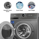 Midea 8Kg/5Kg 5 Star Inverter Fully Automatic Washer Dryer (Mf100D80B/T-In, Titanium Silver, Inbuilt Heater) - Front Load