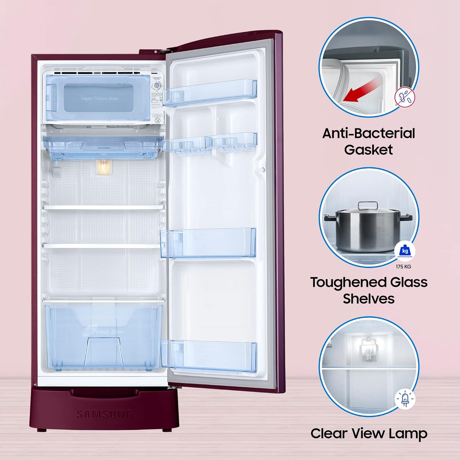 Samsung 183 L, 4 Star, Digital Inverter, Direct-Cool Single Door Refrigerator (RR20C1824CR/HL)
