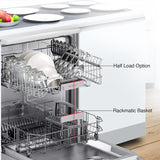 Bosch 13 Place Setting, EcoSilence Drive, Hygiene plus with Intensive Kadhai program, Adjustable Upper Rack Free Standing Dishwasher, World No.1 Brand in Dishwasher (SMS66GW01I, White, Inbuilt heater)