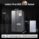 Samsung 653 L, 3 Star, Frost Free, Double Door, Convertible 5-in-1 Digital Inverter, Side By Side AI Enabled Smart Refrigerator with WiFi (RS76CG8003S9HL, Silver, Refined Inox, 2024 Model)