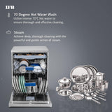 IFB 15 Place Freestanding Dishwasher with DeepClean® Technology, 3rd Cutlery Tray, 70°C Hot Water Wash, Turbo Drying, Anti-Bacterial Filter, Perfect for Indian Utensils (Neptune VX15, Dark Silver)