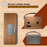 Philips Bluetooth Speaker TAS2218/94, 30W RMS with 6 Hrs Playtime, Retro Wooden Design, Indoor and Outdoor Mode, USB Playback, FM, Mic Input, Comes with Carry Strap (Brown)