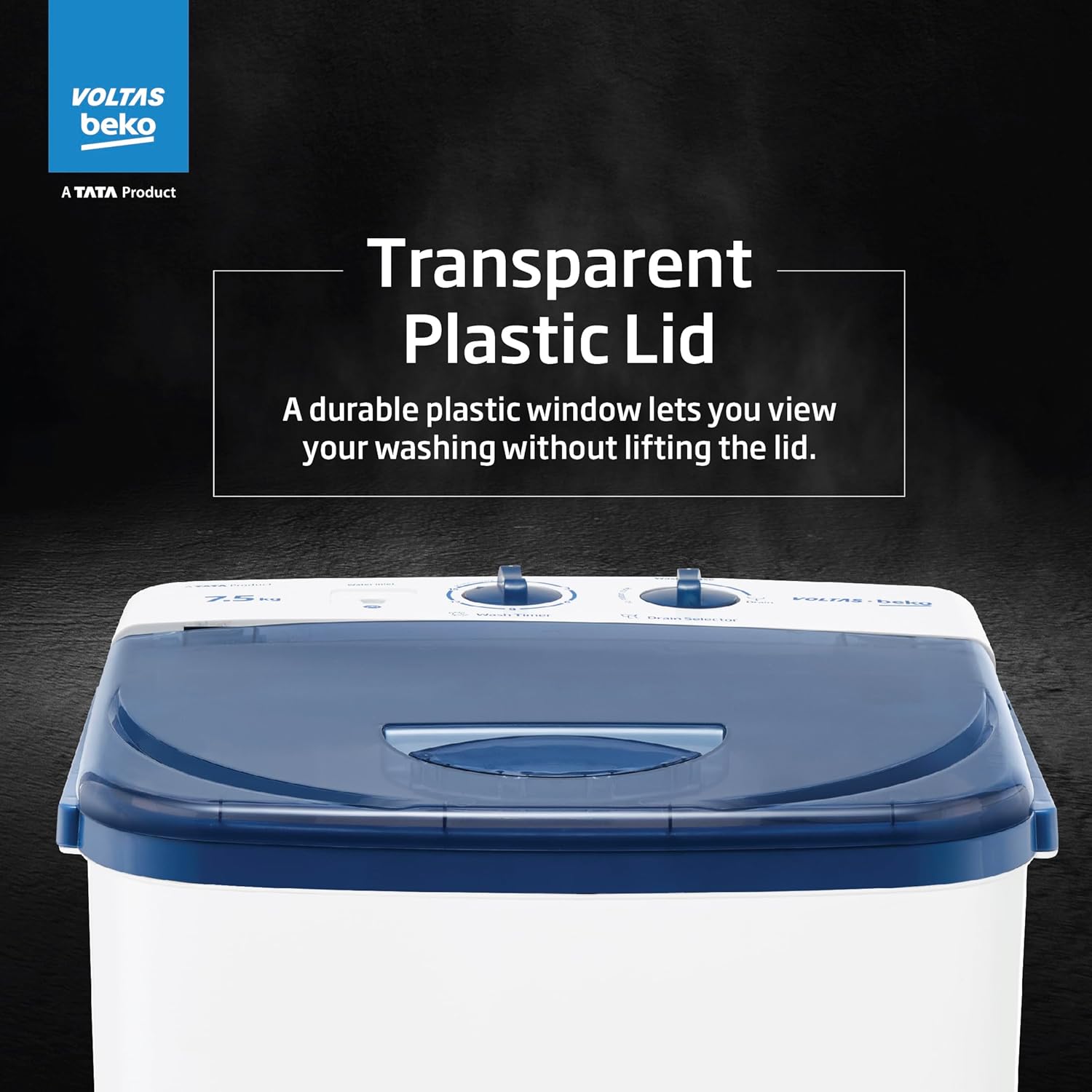 Voltas beko, A Tata Product 7.5 kg Semi-Automatic Top Load Single Tub Washing Machine (WST75UC/BLSSWH2PTD, Blue, Pulsator wash method)
