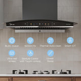 Midea 90 cm 1600 m3/hr BLDC, Filter-less, Wi-Fi enabled, intelli- Autoclean, 9 speed kitchen Chimney, Free Installation Kit (Megan Auto Clean), Black
