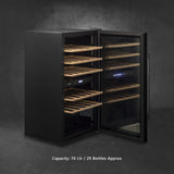 Kaff WC 76 DZ FreeStanding Wine Cooler Refrigerator Dual Zone 76 Litre 29 Bottles Approx. with UVProtection Inner Glass Child Lock Wooden Shelves Wine Fridge for Red White Champagne Black