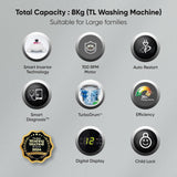 LG 8 Kg 5 Star Inverter TurboDrum Fully Automatic Top Loading Washing Machine (T80SKSF1Z, Waterfall Circulation, Digital Display, Middle Free Silver)