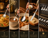 FnS Illumina 24 Pieces Stainless Steel Cutlery Set with Leatherette Gift Box | 6 Pieces Each Dinner Spoons, Dinner Forks, Tea Spoons & Butter Knives | Round Handle Flatware Set