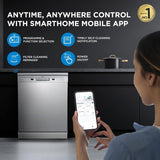 Midea 13 Place Settings Free Standing silver Dishwasher |FMDWPF1301F(SS)-WG|7 Wash Programs | LED Display | Power Wash | Wi-Fi Enabled with Midea SmartHome App | Self c