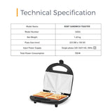 Kent Sandwich Maker, (16024), 700W, Non-Toxic Ceramic Coating Plate, Make 4 Sandwiches, Black, Standard