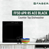 Faber 8 Place Dishwasher | 6 Wash Programs |Adjustable Upper Rack & Cutlery Tray | 8L Water/Cycle| FFSD 6PR 8S Ace Black