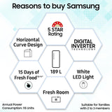 Samsung 189 L, 5 Star, Digital Inverter, Direct-Cool Single Door Refrigerator (RR21H2H25UZ/HL, Midnight Blossom Blue, Base Stand Drawer, Single Touch Defrost, )