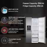 LG 630 L 3 Star Frost Free Smart Inverter Wi-Fi Double Door Side by Side Refrigerator (GL-L257CPZ3, Shiny Steel, Convertible, Door Cooling, Multi Air Flow | With Water & Ice Dispenser)