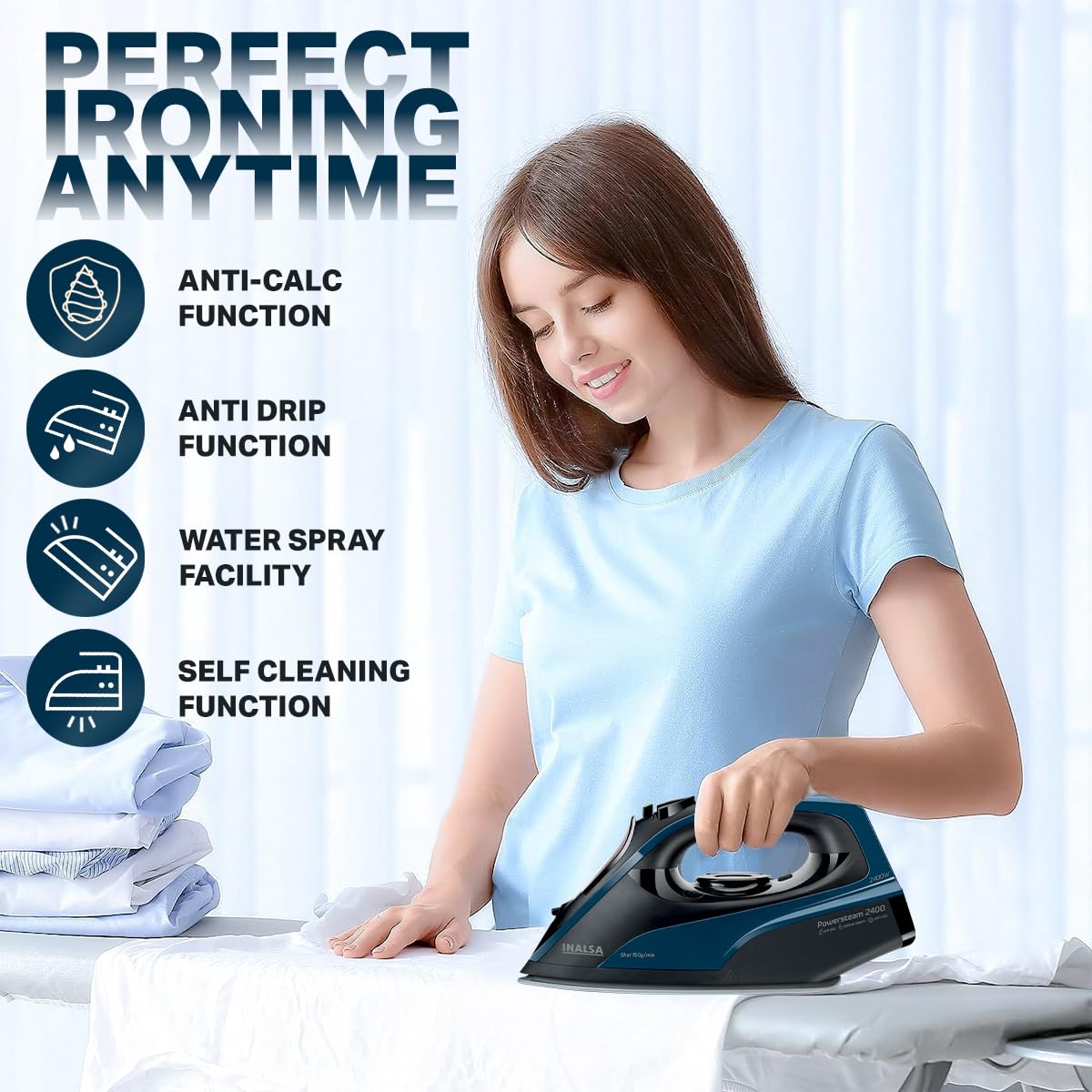 Inalsa PowerSteam 2400 2400 W Steam Iron (Black/Blue)