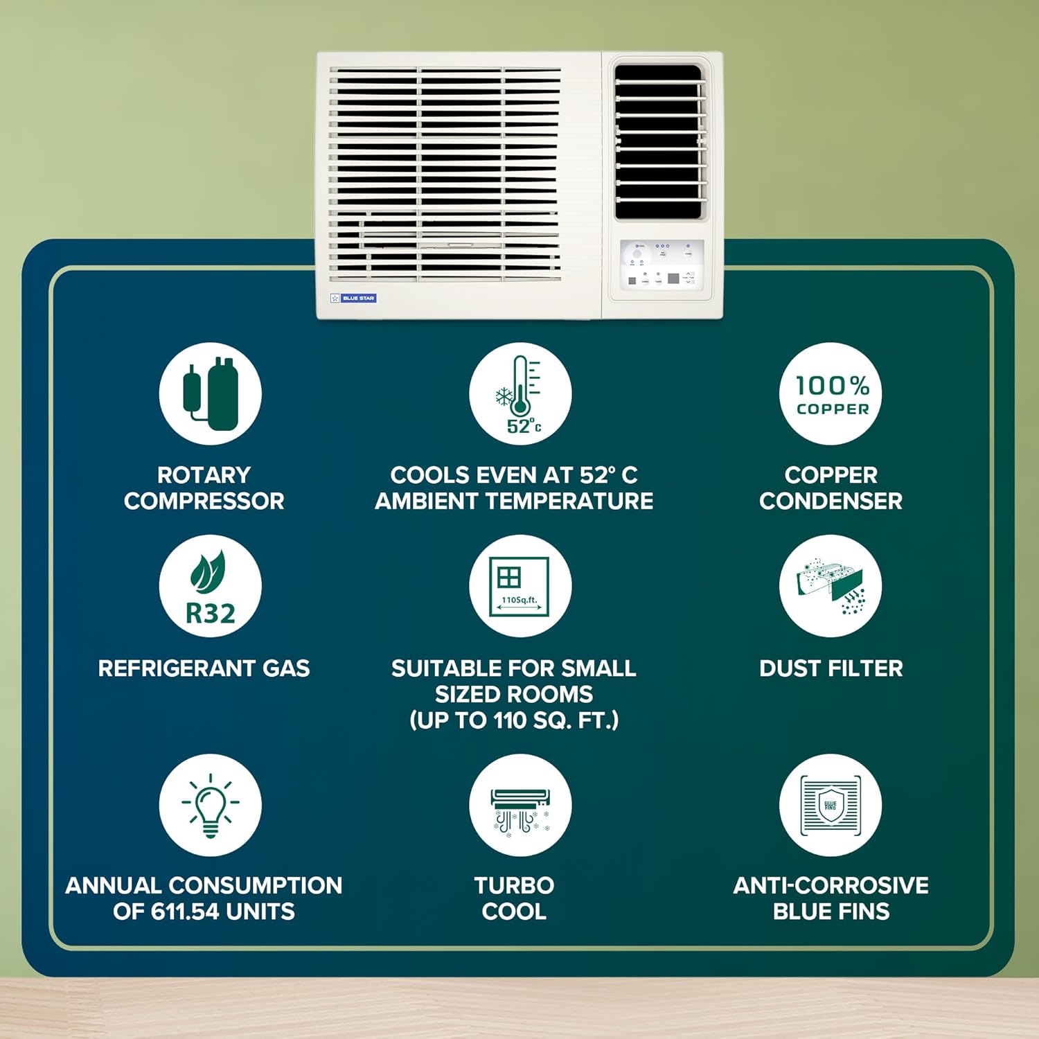 Blue Star 0.8 Ton 3 Star Fixed Speed Window AC ( WFD309L, White)