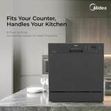 Midea 8 Place Setting Countertop Dishwasher, 6 Wash Programs, Intensive Wash, Water Efficient MDWTT0802D(B) (Portable Table Top, Compact Design, Suitable for Indian Utensils, Small Family Use)