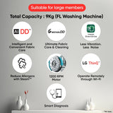 LG 9 Kg, 5 Star, AI Direct Drive Technology, Steam, 6 Motion DD & Wi-Fi Fully-Automatic Front Load Washing Machine (FHP1209Z5M, Intelligent & Convenient Fabric Care, Allergy Care, Middle Black)