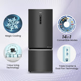 Haier 325 L, 3 Star, Convertible 14-in-1, Triple Inverter & Fan Motor Technology, with Display Frost Free, Bottom Mounted Double Door Refrigerator (HEB-333GB-P, GE Black)