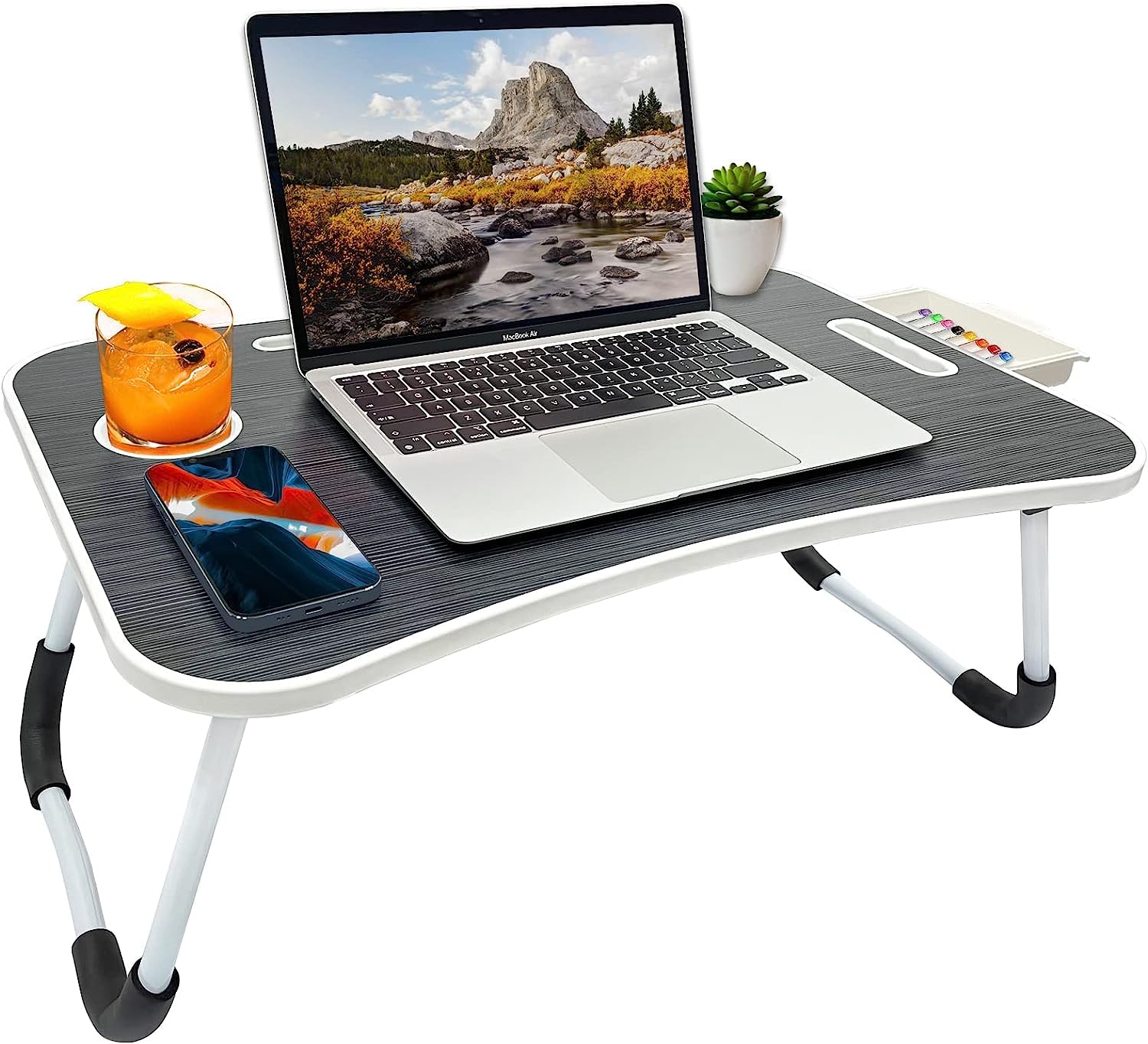 GoRogue Foldable Wooden Mini Laptop Table for Bed, Study Table with Drawer