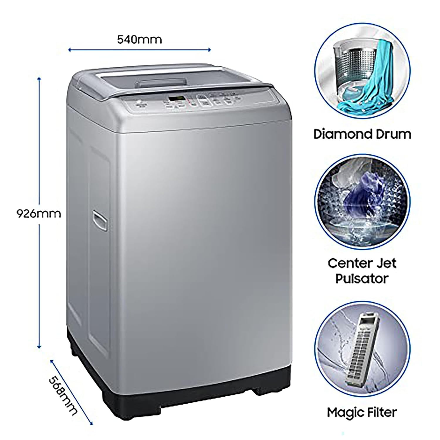 Samsung 7 kg Fully-Automatic Top Loading Washing Machine (WA70A4002GS/TL, Imperial Silver)